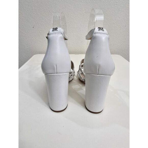 Sam Edelman "Yasha" White Leather Silver Studs Strappy Heeled Sandals Size 7.5 - Picture 6 of 11